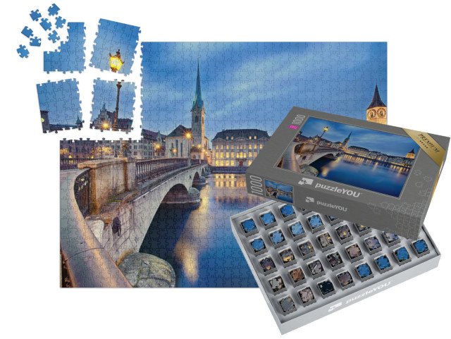 SMART SORTED® | Puzzle 1000 dílků „Pohled na noční Curych, Švýcarsko“