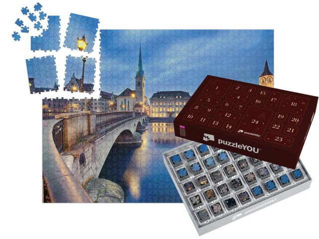 Adventní kalendář „Pohled na noční Curych, Švýcarsko“