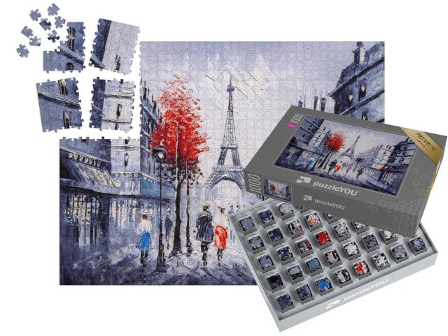 SMART SORTED® | Puzzle 1000 dílků „Pohled na Paříž jako olejomalba, Francie“
