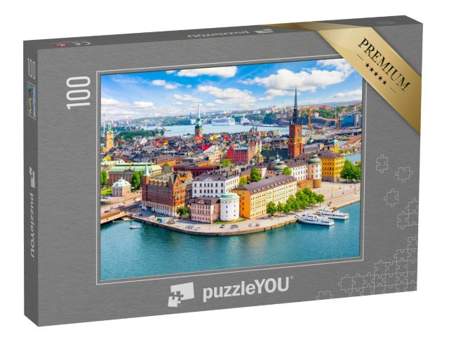 puzzle 100 dílků „Pohled na staré centrum Stockholmu, Švédsko“