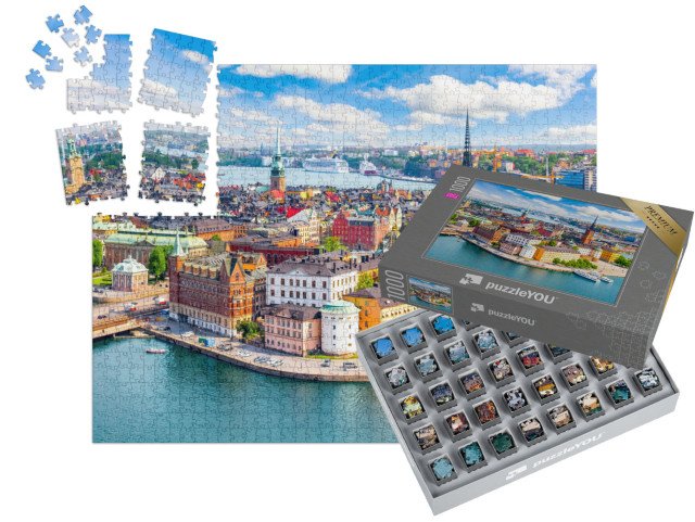 SMART SORTED® | Puzzle 1000 dílků „Pohled na staré centrum Stockholmu, Švédsko“