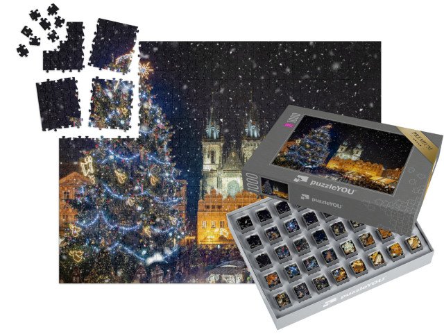 SMART SORTED® | Puzzle 1000 dílků „Pohled na Staroměstské náměstí s vánočními trhy, Praha, Česká republika“
