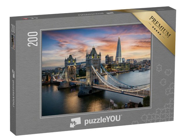 puzzle 200 dílků „Pohled na večerní osvětlení mostu Tower Bridge, Londýn, Anglie“