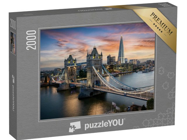 puzzle 2000 dílků „Pohled na večerní osvětlení mostu Tower Bridge, Londýn, Anglie“
