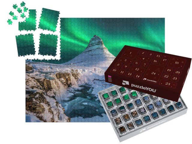 Adventní kalendář „Polární záře nad horou Kirkjufell, Island“