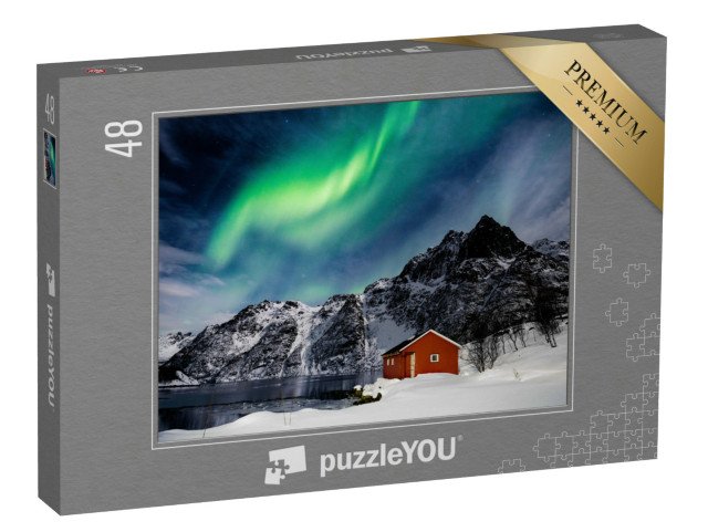 puzzle 48 dílků „Polární záře nad horským jezerem, Lofoty“