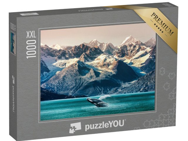 puzzle 1000 dílků XXL „Pozorování velryb, výlet lodí podél pobřeží Aljašky“
