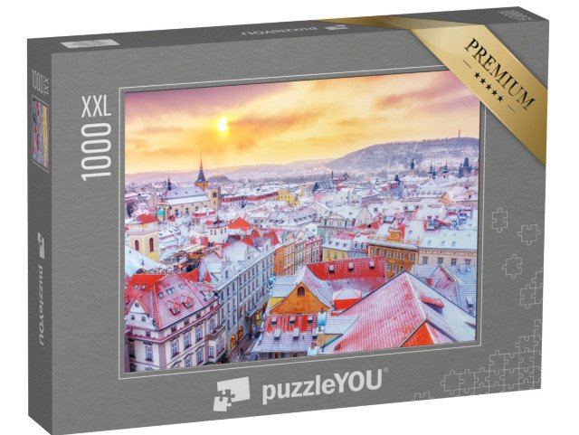 puzzle 1000 dílků XXL „Praha o Vánocích, pohled na zasněžené střechy, Česká republika“