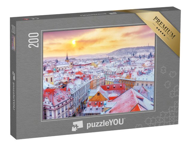 puzzle 200 dílků „Praha o Vánocích, pohled na zasněžené střechy, Česká republika“