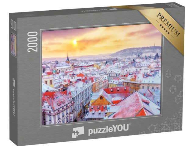puzzle 2000 dílků „Praha o Vánocích, pohled na zasněžené střechy, Česká republika“