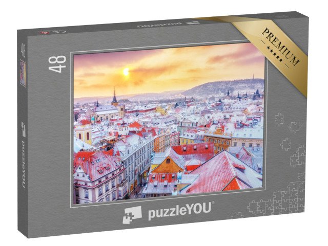 puzzle 48 dílků „Praha o Vánocích, pohled na zasněžené střechy, Česká republika“