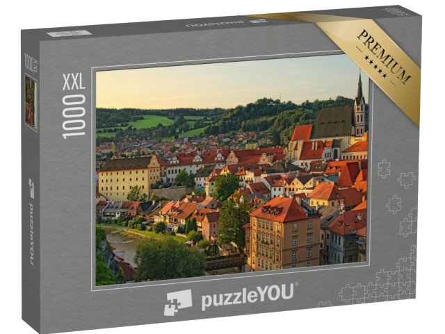 puzzle 1000 dílků XXL „Ranní krajina města s červenými taškovými střechami, Krumlov, Česká republika“