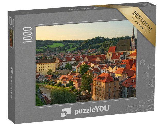 puzzle 1000 dílků „Ranní krajina města s červenými taškovými střechami, Krumlov, Česká republika“