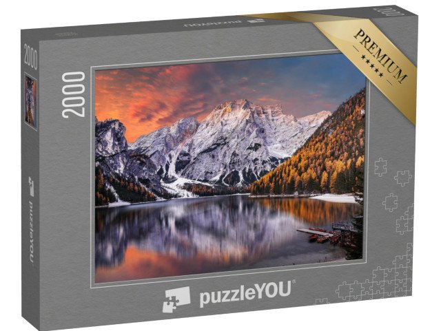 puzzle 2000 dílků „Ranní scéna u jezera Braies, Dolomity, Itálie“