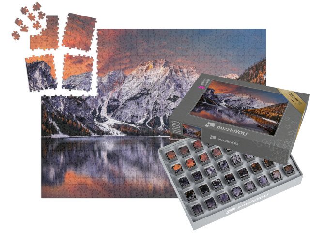 SMART SORTED® | Puzzle 1000 dílků „Ranní scéna u jezera Braies, Dolomity, Itálie“