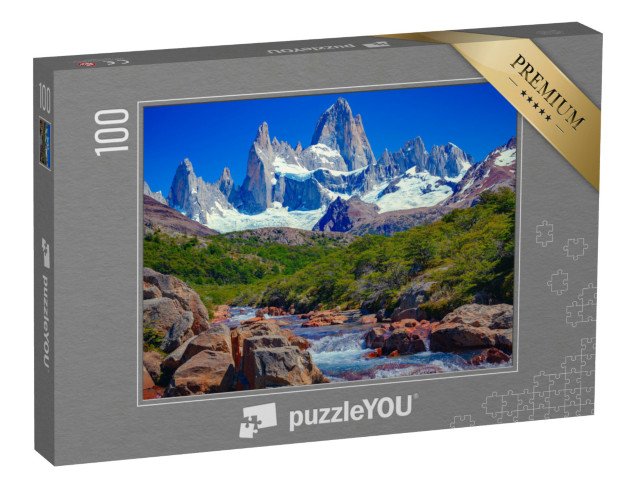 puzzle 100 dílků „Řeka v El Chaltén a hora Fitz Roy v jižních patagonských Andách“