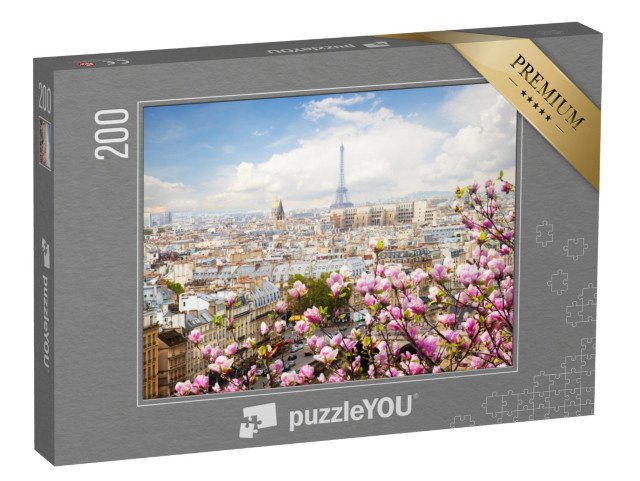 puzzle 200 dílků „Rozkvetlé magnólie nad Paříží, Francie“