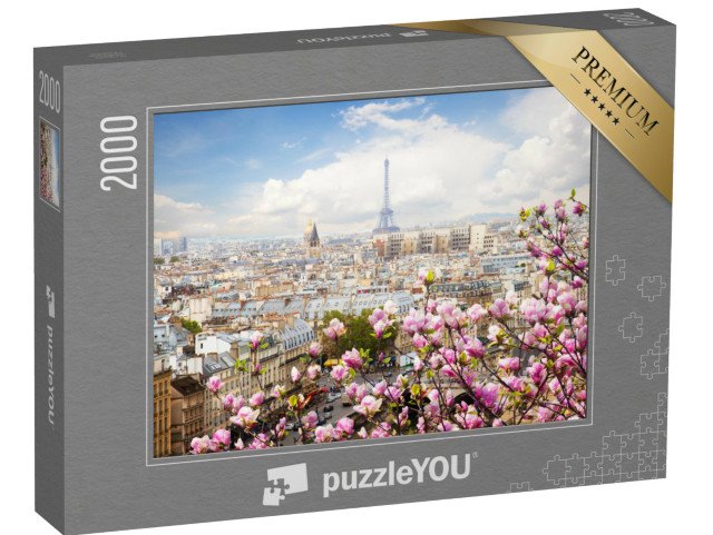 puzzle 2000 dílků „Rozkvetlé magnólie nad Paříží, Francie“