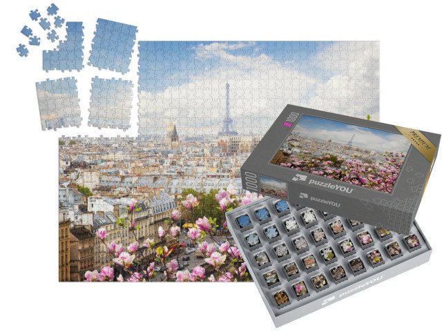 SMART SORTED® | Puzzle 1000 dílků „Rozkvetlé magnólie nad Paříží, Francie“