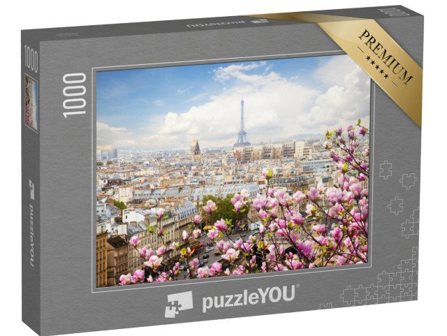 puzzle „Rozkvetlé magnólie nad Paříží, Francie“