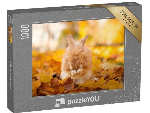 puzzle 1000 dílků „Roztomilý králík ve zlatém podzimním listí“