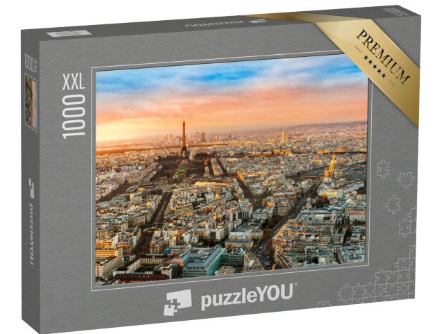 puzzle 1000 dílků XXL „Širokoúhlý pohled na Paříž za soumraku, Francie“