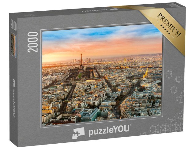 puzzle 2000 dílků „Širokoúhlý pohled na Paříž za soumraku, Francie“