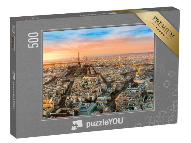 puzzle 500 dílků „Širokoúhlý pohled na Paříž za soumraku, Francie“