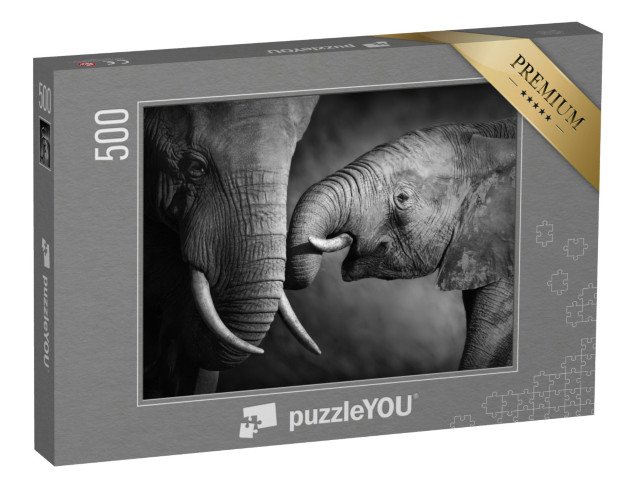 puzzle 500 dílků „Sloní mládě s matkou, černobílé“