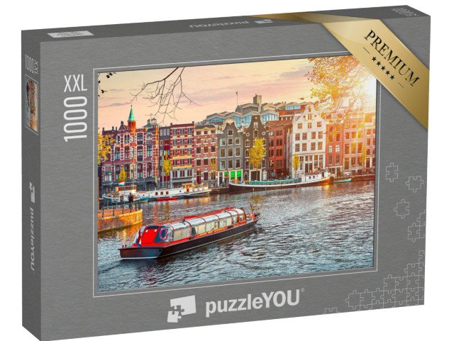 puzzle 1000 dílků XXL „Staré budovy v Amsterdamu, Holandsko“