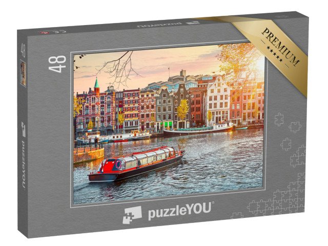 puzzle 48 dílků „Staré budovy v Amsterdamu, Holandsko“
