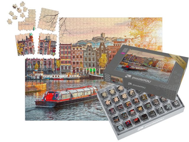 SMART SORTED® | Puzzle 1000 dílků „Staré budovy v Amsterdamu, Holandsko“