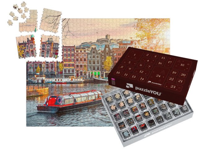 Adventní kalendář „Staré budovy v Amsterdamu, Holandsko“