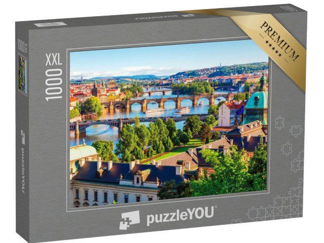 puzzle 1000 dílků XXL „Staré Město s Karlovým mostem a Vltavou, západ slunce v Praze“