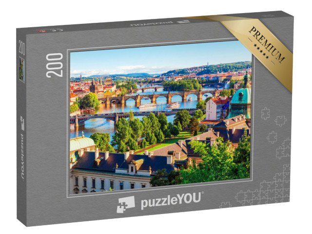 puzzle 200 dílků „Staré Město s Karlovým mostem a Vltavou, západ slunce v Praze“
