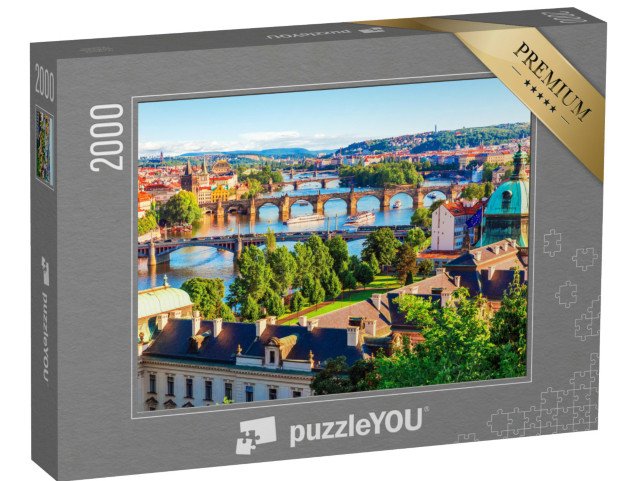 puzzle 2000 dílků „Staré Město s Karlovým mostem a Vltavou, západ slunce v Praze“