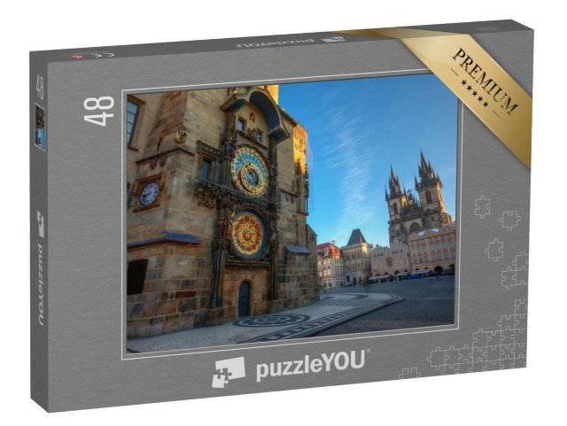 puzzle 48 dílků „Staroměstký orloj, východ slunce, Praha, Česká republika“