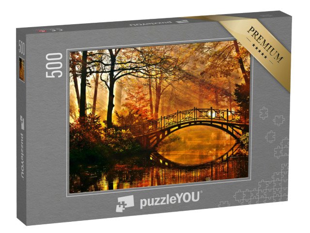 puzzle 500 dílků „Starý most v podzimním mlžném parku“