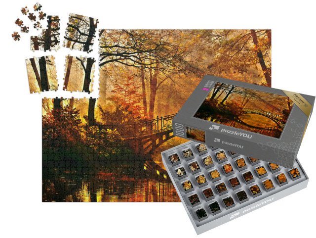 SMART SORTED® | Puzzle 1000 dílků „Starý most v podzimním mlžném parku“