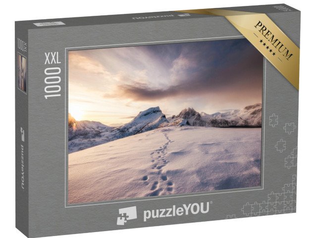 puzzle 1000 dílků XXL „Stopy ve sněhu při východu slunce v horách“