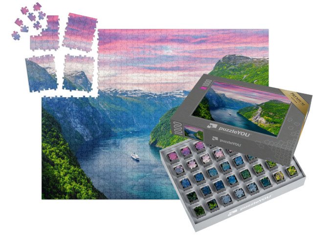 SMART SORTED® | Puzzle 1000 dílků „Sunnylvsfjord a vodopády Sedmi sester, Norsko“