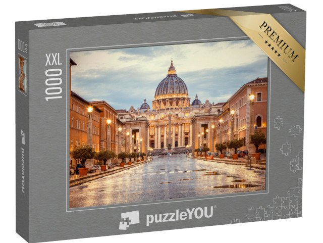 puzzle 1000 dílků XXL „Svatopetrská bazilika večer z Via della Conciliazione, Řím, Itálie“