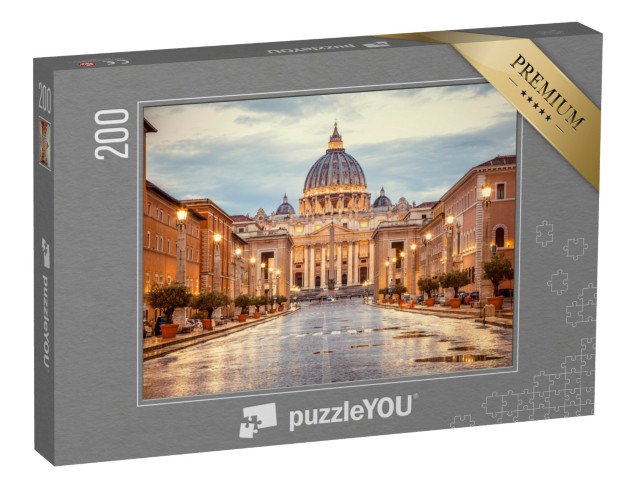 puzzle 200 dílků „Svatopetrská bazilika večer z Via della Conciliazione, Řím, Itálie“