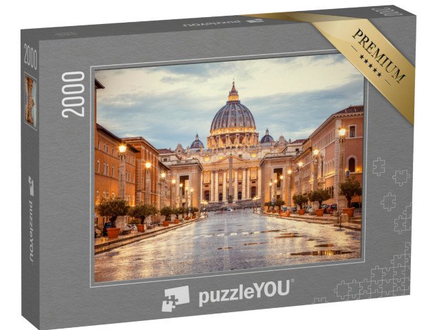 puzzle 2000 dílků „Svatopetrská bazilika večer z Via della Conciliazione, Řím, Itálie“