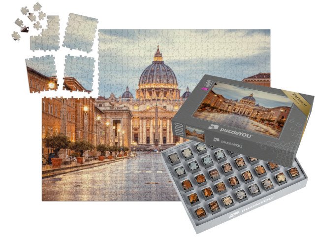 SMART SORTED® | Puzzle 1000 dílků „Svatopetrská bazilika večer z Via della Conciliazione, Řím, Itálie“