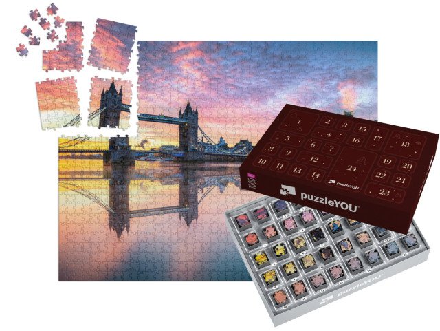 Adventní kalendář „Tower Bridge při východu slunce, Londýn, Anglie“