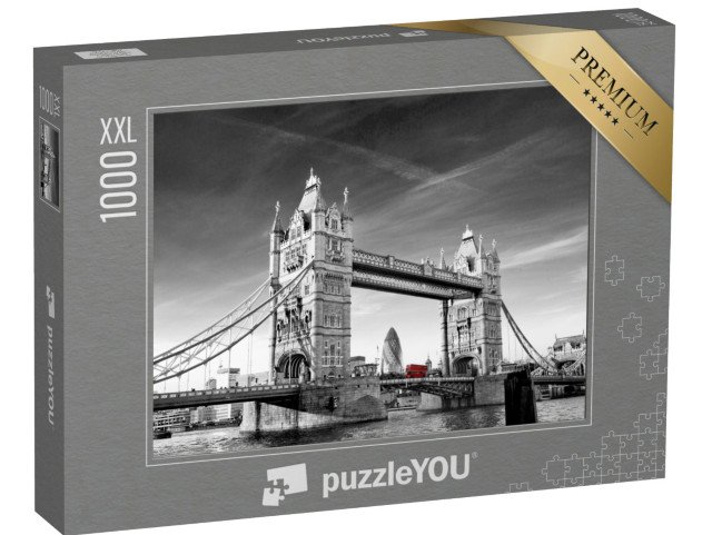 puzzle 1000 dílků XXL „Tower Bridge s Okurkou a autobusem Routmaster, Londýn, Anglie“