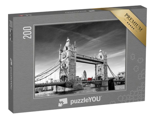 puzzle 200 dílků „Tower Bridge s Okurkou a autobusem Routmaster, Londýn, Anglie“