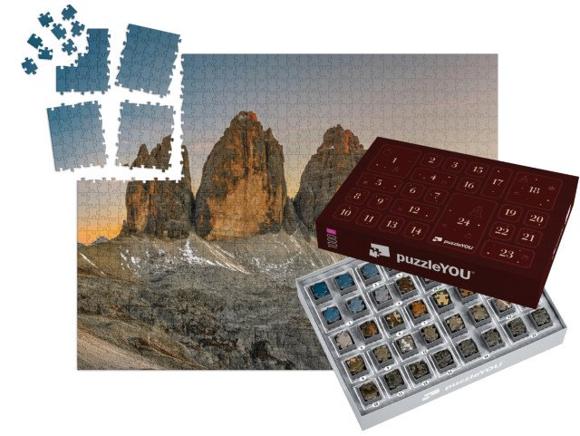 Adventní kalendář „Tři vrcholy při západu slunce, Trentino, Jižní Tyrolsko“