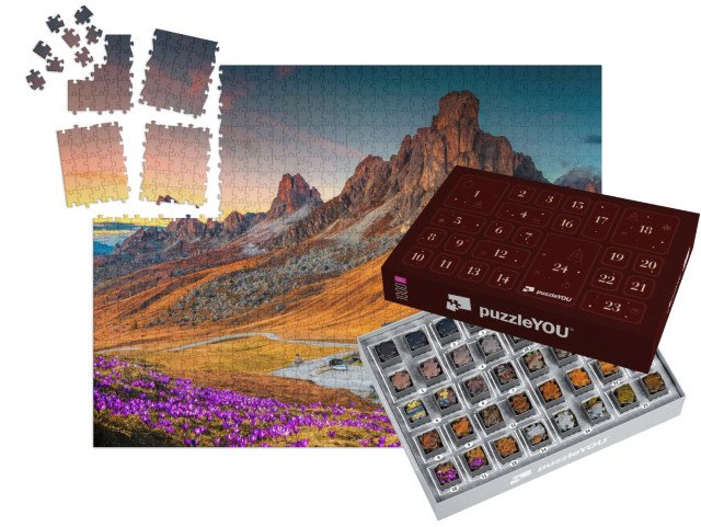 Adventní kalendář „Večerní atmosféra v průsmyku Giau, Dolomity, Itálie“